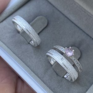 Alianças Elissa 3,5 mm Com Anel Solitário Belly Pedrinha Rosa Claro