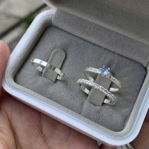 Alianças Jade 2 mm Com Anel Solitário Belly Pedrinha Azul Claro