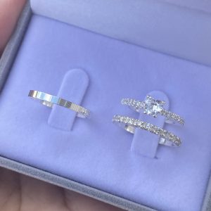 Alianças Jade 2 mm Com Anel Solitário Cinderela Coração