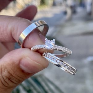 Alianças Londres 3,5 mm Com Anel Solitário Cinderela Coração