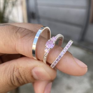 Alianças Jade 2 mm Pedra Rosa Com Anel Solitário Akyra Pedra Rosa