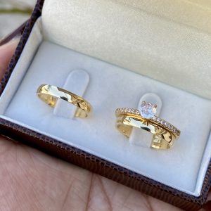 Alianças Condessa 3,5 mm Com Anel Solitário Cinderela