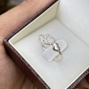 Anel Solitário Coração Cravejado e Chapeado